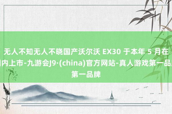 无人不知无人不晓国产沃尔沃 EX30 于本年 5 月在国内上市-九游会J9·(china)官方网站-真人游戏第一品牌